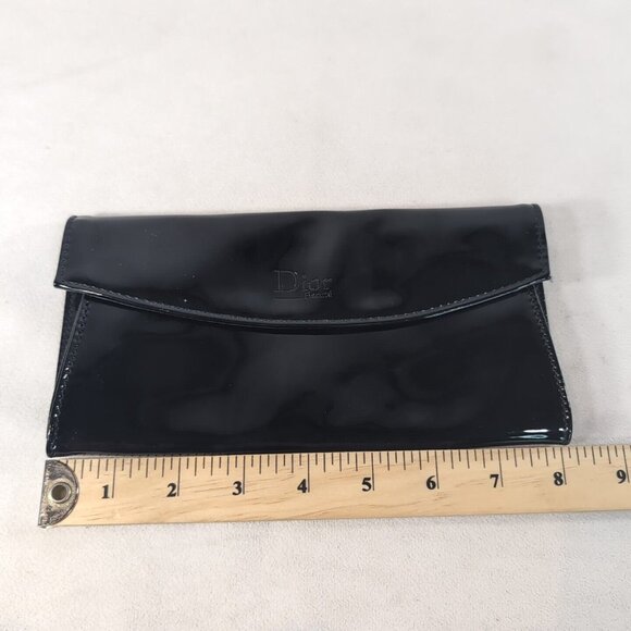 Dior Beauty Black Faux Patent Leather Clutch Wallet Bag Makeup Folder Christian - Picture 8 of 11